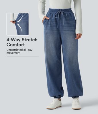 Halara Flex™ High Waisted Drawstring Denim Casual Joggers with Pockets