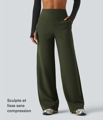 Pantalon de yoga en polaire taille haute gainant coupe droite avec poches Pantalon de yoga en polaire taille haute gainant coupe droite avec poches