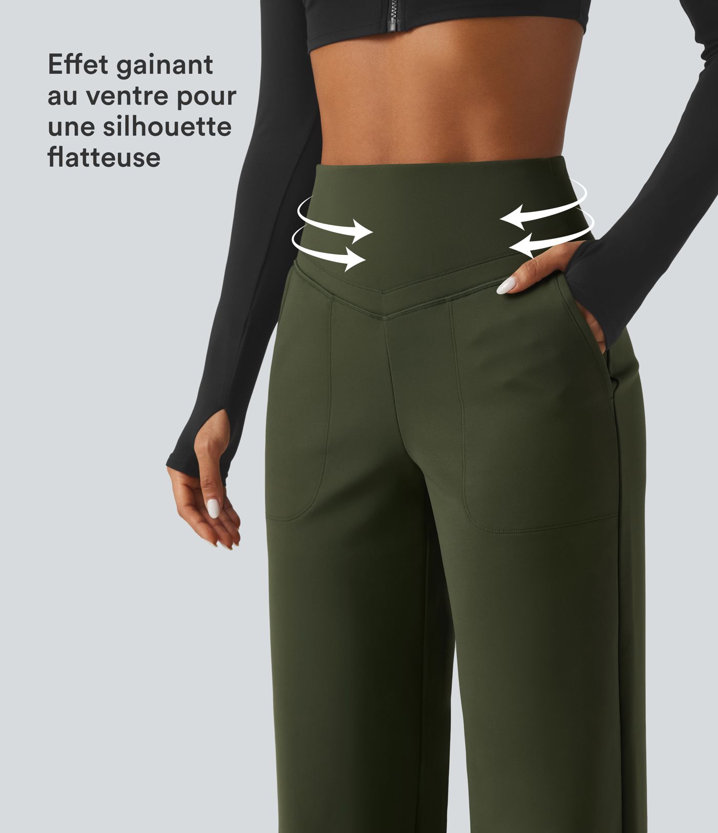 Pantalon de yoga en polaire taille haute gainant coupe droite avec poches Pantalon de yoga en polaire taille haute gainant coupe droite avec poches