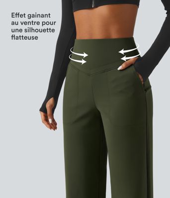 Pantalon de yoga en polaire taille haute gainant coupe droite avec poches Pantalon de yoga en polaire taille haute gainant coupe droite avec poches