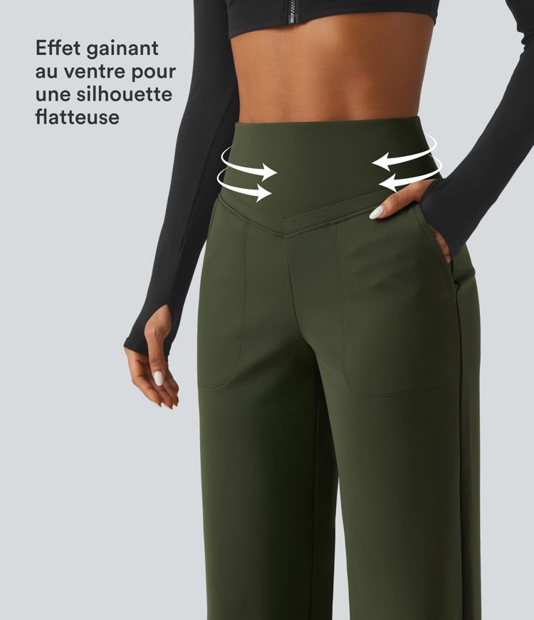Pantalon de yoga en polaire taille haute gainant coupe droite avec poches Pantalon de yoga en polaire taille haute gainant coupe droite avec poches