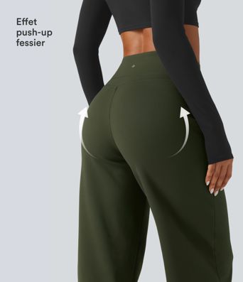 Pantalon de yoga en polaire taille haute gainant coupe droite avec poches Pantalon de yoga en polaire taille haute gainant coupe droite avec poches