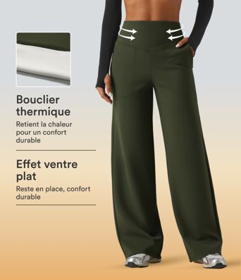 Pantalon de yoga en polaire taille haute gainant coupe droite avec poches Pantalon de yoga en polaire taille haute gainant coupe droite avec poches