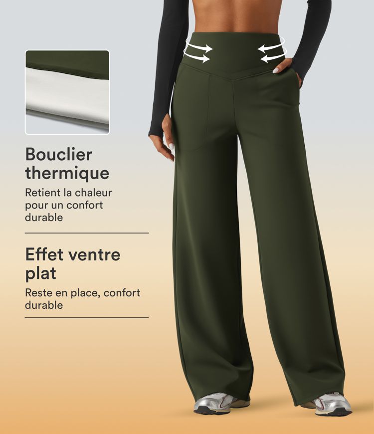 Pantalon de yoga en polaire taille haute gainant coupe droite avec poches Pantalon de yoga en polaire taille haute gainant coupe droite avec poches