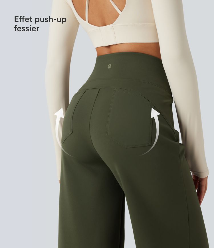 Pantalon de yoga en polaire taille haute gainant coupe droite avec poches Pantalon de yoga en polaire taille haute gainant coupe droite avec poches