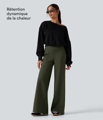 Pantalon de yoga en polaire taille haute gainant coupe droite avec poches Pantalon de yoga en polaire taille haute gainant coupe droite avec poches