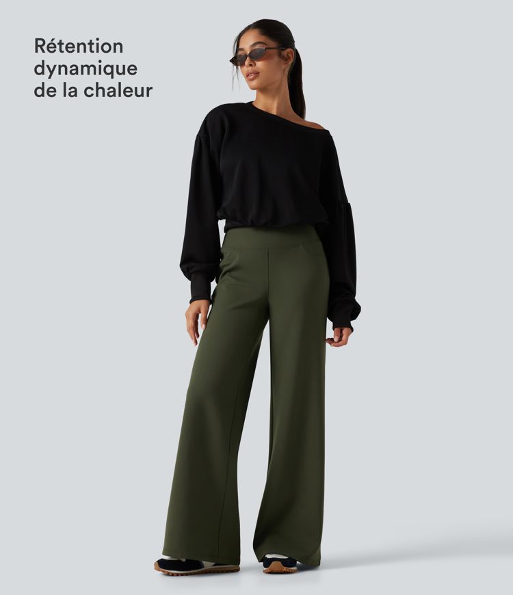 Pantalon de yoga en polaire taille haute gainant coupe droite avec poches Pantalon de yoga en polaire taille haute gainant coupe droite avec poches