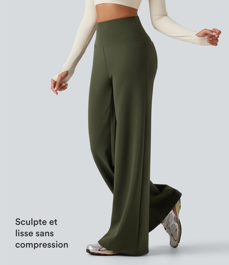 Pantalon de yoga en polaire taille haute gainant coupe droite avec poches Pantalon de yoga en polaire taille haute gainant coupe droite avec poches