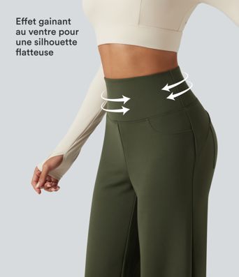 Pantalon de yoga en polaire taille haute gainant coupe droite avec poches Pantalon de yoga en polaire taille haute gainant coupe droite avec poches
