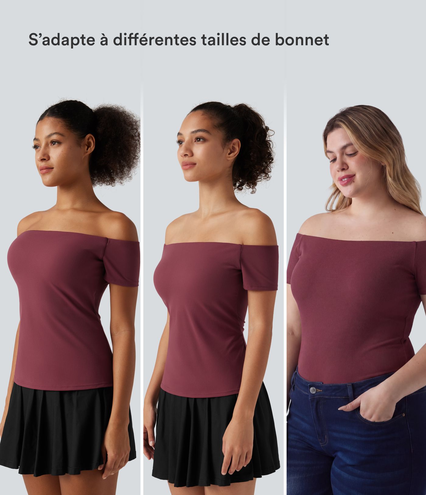 Haut de danse à épaules dénudées, manches courtes et coussinets amovibles, bonnets B à E
