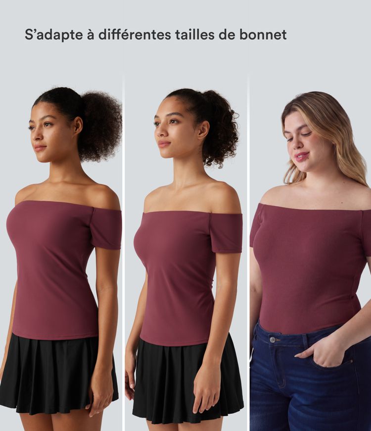 Haut de danse à épaules dénudées, manches courtes et coussinets amovibles, bonnets B à E