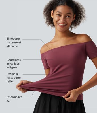 Haut de danse à épaules dénudées, manches courtes et coussinets amovibles, bonnets B à E
