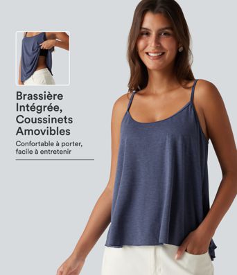 Débardeur chiné à encolure arrondie dégagée avec coussinets amovibles Débardeur chiné à encolure arrondie dégagée avec coussinets amovibles