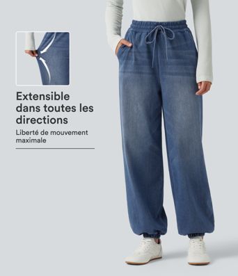 Pantalon de jogging en jean Halara Flex™ taille haute à cordon de serrage avec poches Pantalon de jogging en jean Halara Flex™ taille haute à cordon de serrage avec poches