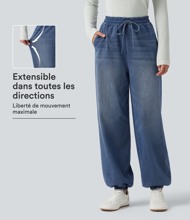 Pantalon de jogging en jean Halara Flex™ taille haute à cordon de serrage avec poches Pantalon de jogging en jean Halara Flex™ taille haute à cordon de serrage avec poches