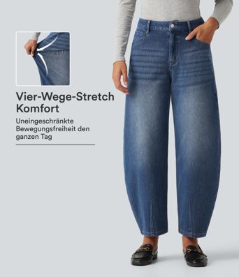 Halara Flex™ - Lässige Jeans mit mittelhohem Bund, mehreren Taschen und geschwungenem Bein
