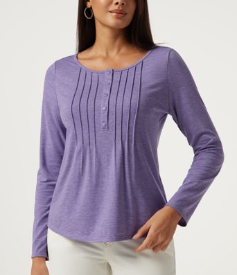 Boat Neck Pintuck Long Sleeve Curved Hem Casual Top Boat Neck Pintuck Long Sleeve Curved Hem Casual Top