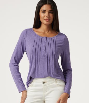 Boat Neck Pintuck Long Sleeve Curved Hem Casual Top Boat Neck Pintuck Long Sleeve Curved Hem Casual Top