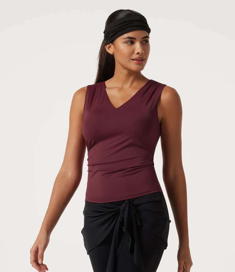 V Neck Ruched InstantCool Quick Dry Built-in Bra Yoga Sports Top