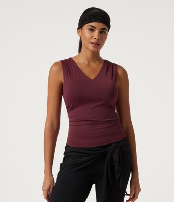 V Neck Ruched InstantCool Quick Dry Built-in Bra Yoga Sports Top