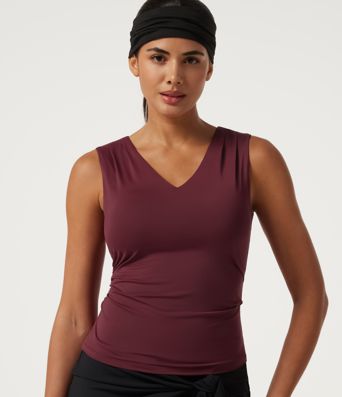 V Neck Ruched InstantCool Quick Dry Built-in Bra Yoga Sports Top