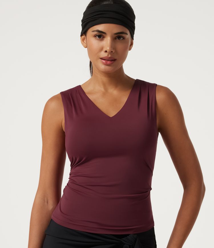V Neck Ruched InstantCool Quick Dry Built-in Bra Yoga Sports Top