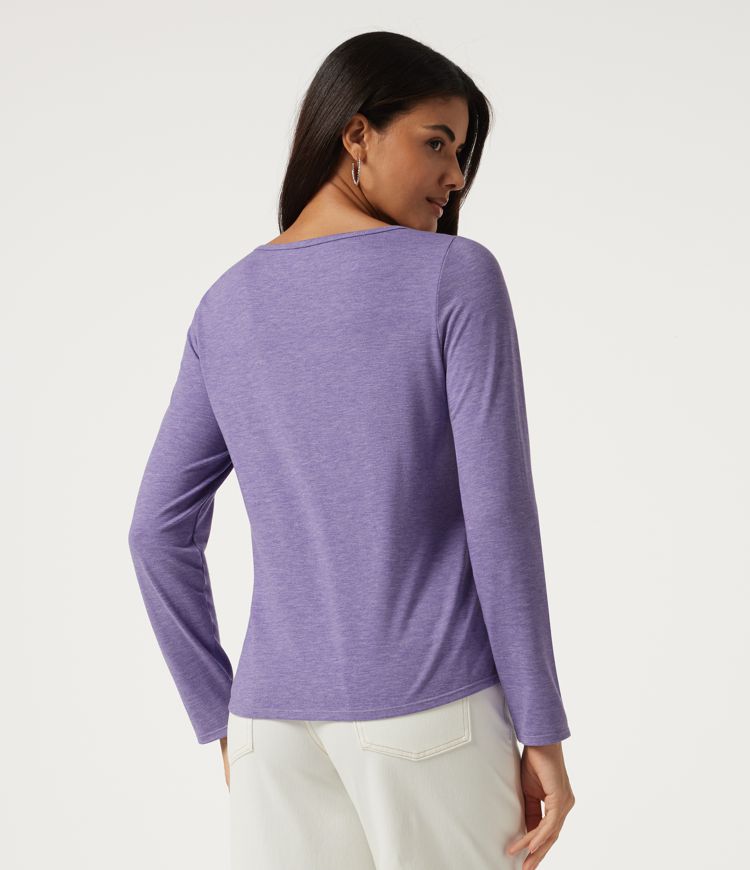 Boat Neck Pintuck Long Sleeve Curved Hem Casual Top Boat Neck Pintuck Long Sleeve Curved Hem Casual Top