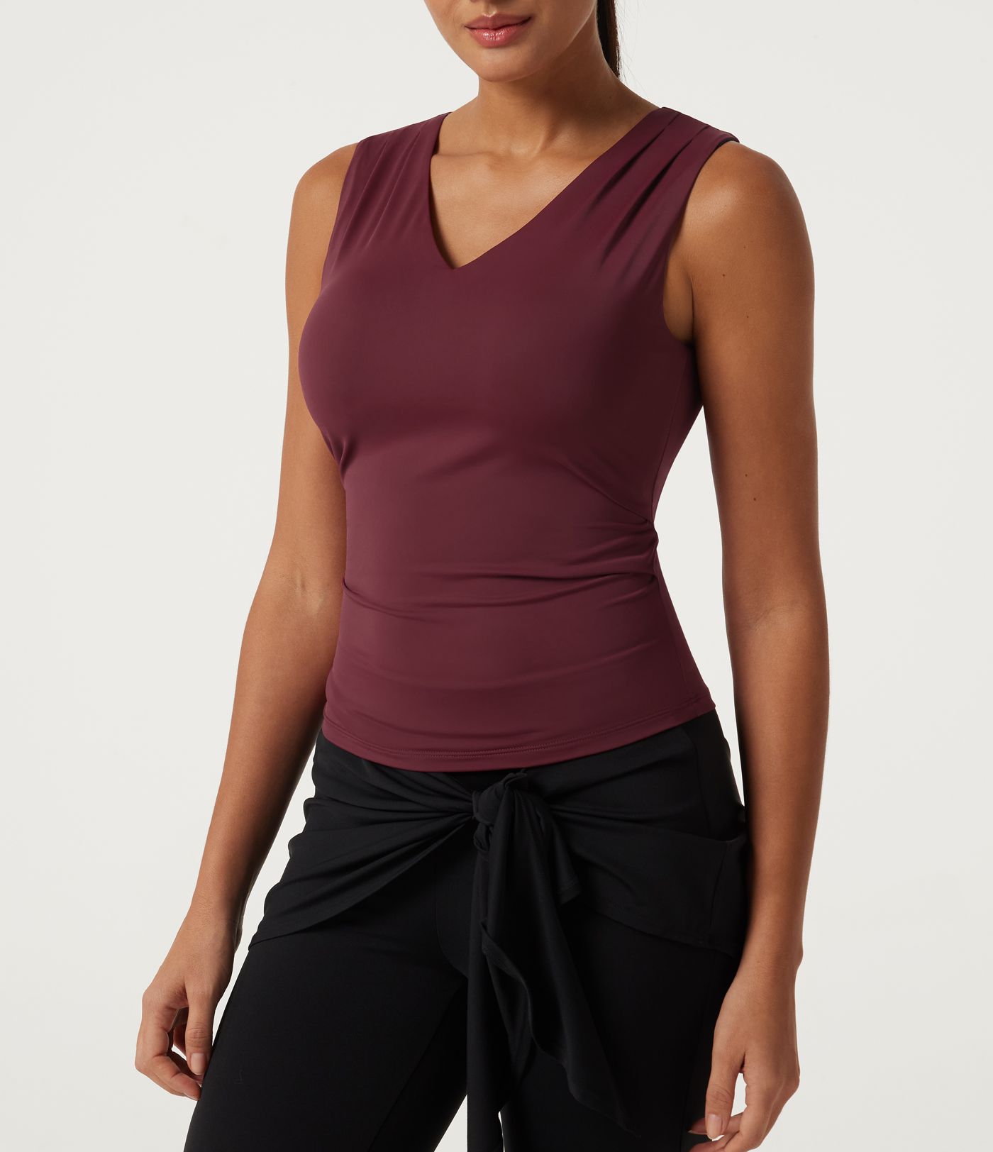 V Neck Ruched InstantCool Quick Dry Built-in Bra Yoga Sports Top