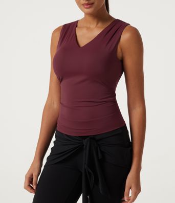 V Neck Ruched InstantCool Quick Dry Built-in Bra Yoga Sports Top