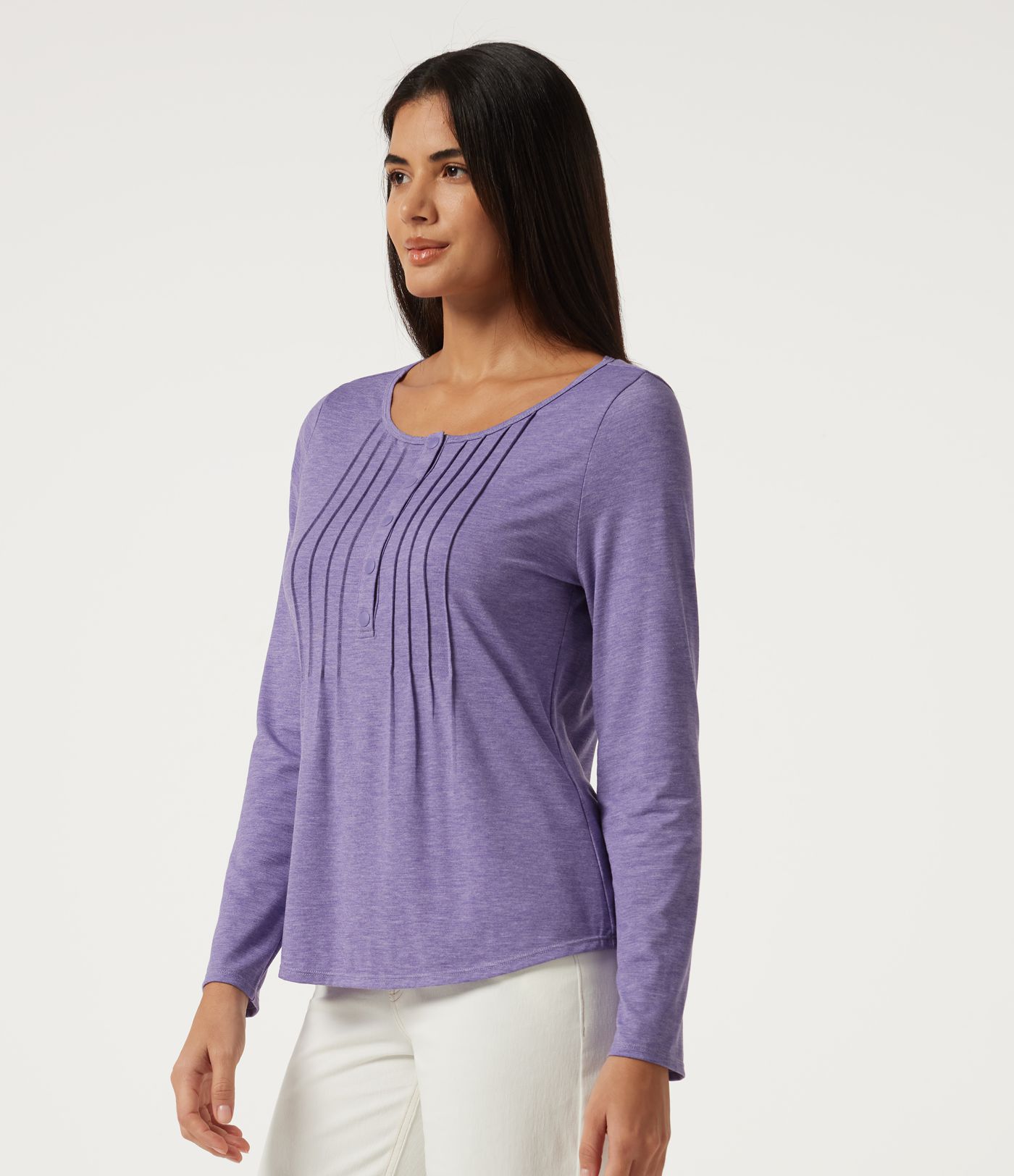 Boat Neck Pintuck Long Sleeve Curved Hem Casual Top Boat Neck Pintuck Long Sleeve Curved Hem Casual Top