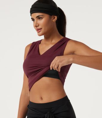 V Neck Ruched InstantCool Quick Dry Built-in Bra Yoga Sports Top