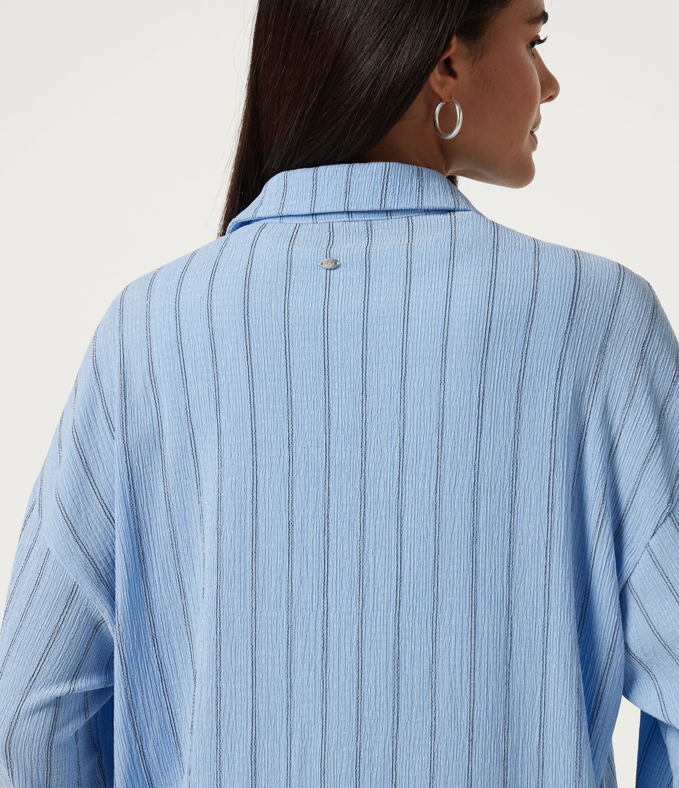 Collared Dropped Long Sleeve Relaxed Stripe Casual Blouse