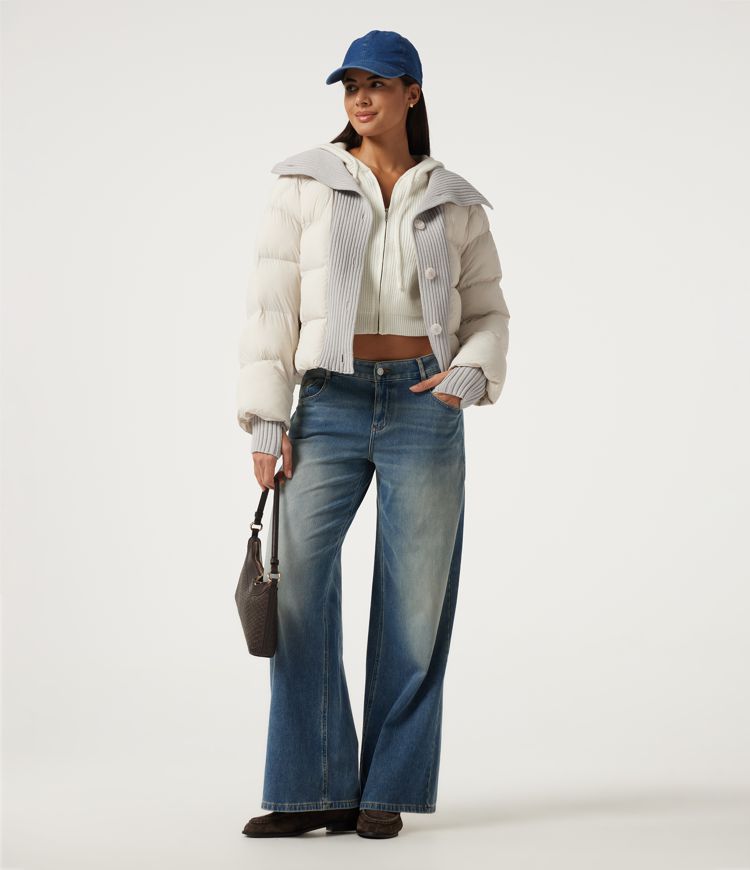 High Neck Long Sleeve Casual Puffer Jacket with Pockets and Thumb Holes