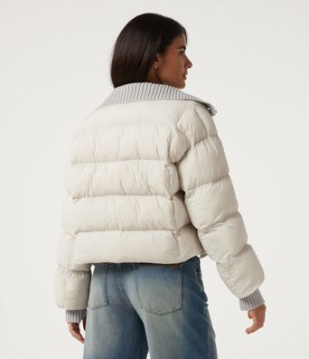 High Neck Long Sleeve Casual Puffer Jacket with Pockets and Thumb Holes