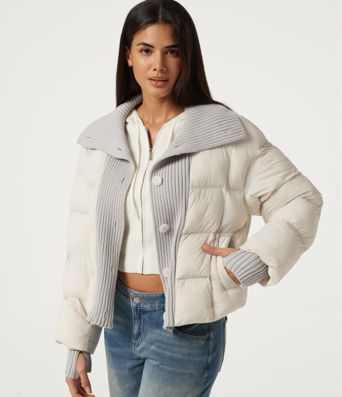High Neck Long Sleeve Casual Puffer Jacket with Pockets and Thumb Holes