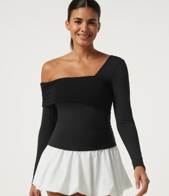 SoftlyZero™ Airy One Shoulder Asymmetric Long Sleeve Built-in Bra InstantCool Yoga Sports Top SoftlyZero™ Airy One Shoulder Asymmetric Long Sleeve Built-in Bra InstantCool Yoga Sports Top