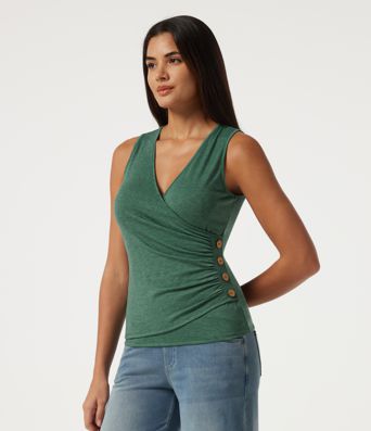 V Neck Ruched Asymmetric Heathered Casual Tank Top V Neck Ruched Asymmetric Heathered Casual Tank Top