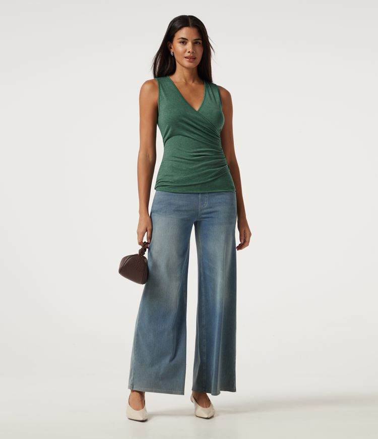 V Neck Ruched Asymmetric Heathered Casual Tank Top V Neck Ruched Asymmetric Heathered Casual Tank Top