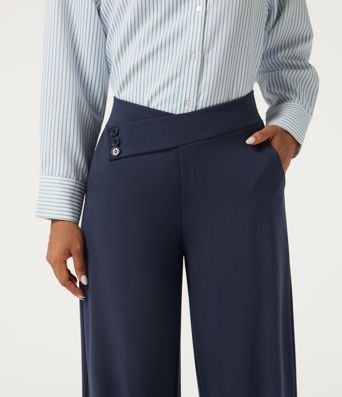 Mid Rise Crisscross Barrel Leg Work Pants with Pockets