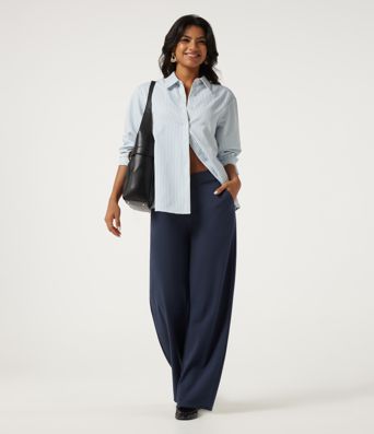 Mid Rise Crisscross Barrel Leg Work Pants with Pockets