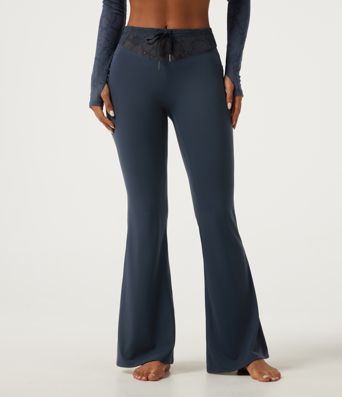 Halara UltraSculpt™ Mid Rise Drawstring Contrast Lace Flare Yoga Leggings with Pockets