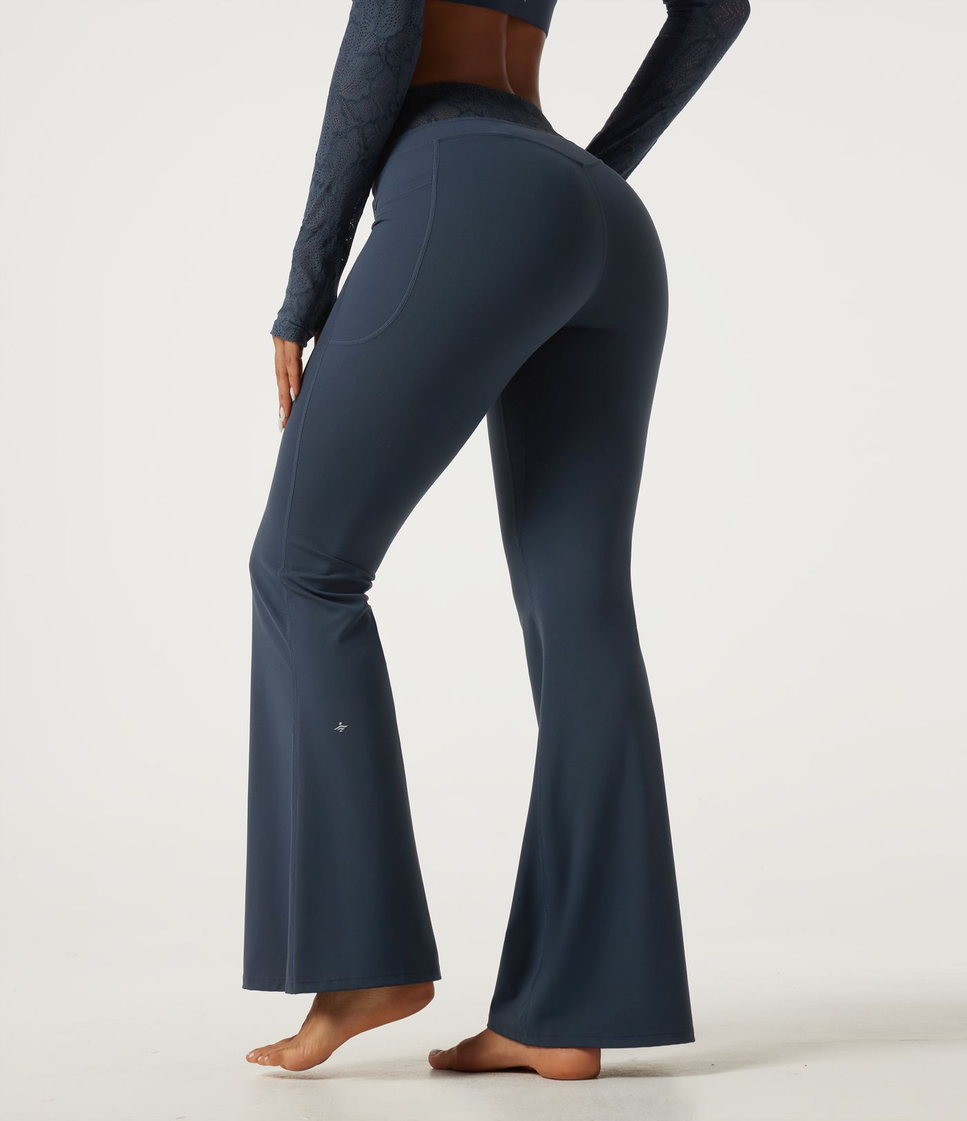 Halara UltraSculpt™ Mid Rise Drawstring Contrast Lace Flare Yoga Leggings with Pockets