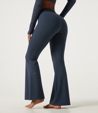 Halara UltraSculpt™ Mid Rise Drawstring Contrast Lace Flare Yoga Leggings with Pockets