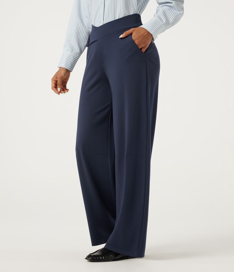Mid Rise Crisscross Barrel Leg Work Pants with Pockets