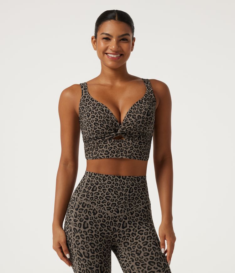Halara UltraSculpt™ Leopard Print Light Support Molded Cups Push-Up Yoga Sports Bra
