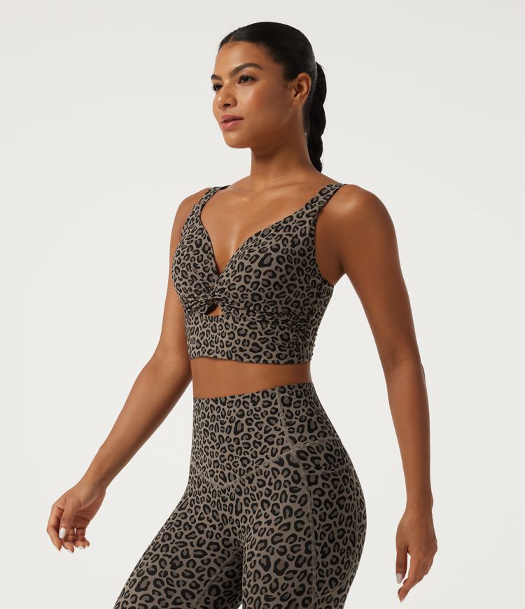 Halara UltraSculpt™ Leopard Print Light Support Molded Cups Push-Up Yoga Sports Bra