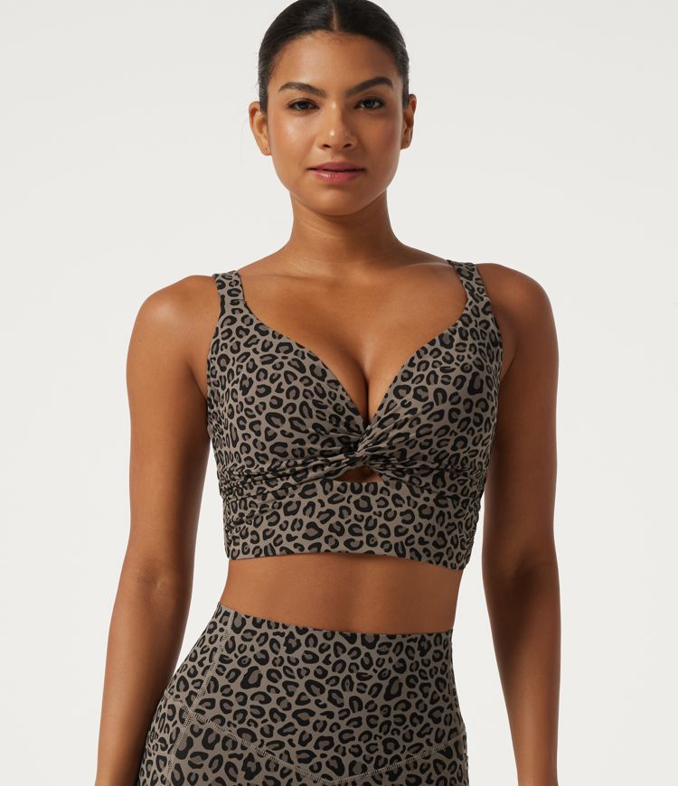 Halara UltraSculpt™ Leopard Print Light Support Molded Cups Push-Up Yoga Sports Bra