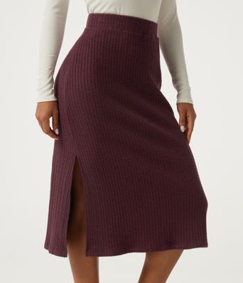 Lässiger A-Linien-Midirock mit hoher Taille und Saumschlitz Lässiger A-Linien-Midirock mit hoher Taille und Saumschlitz