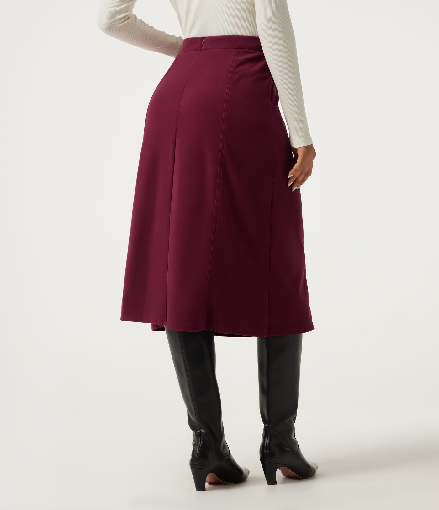 High Waisted A-Line Corduroy Midi Casual Skirt with Pockets