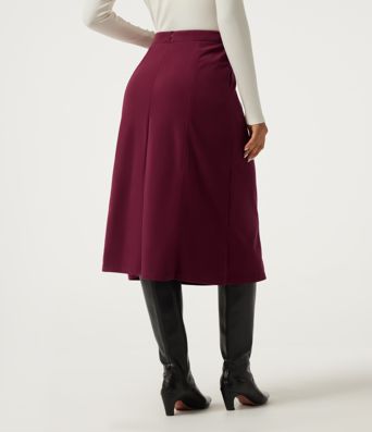 High Waisted A-Line Corduroy Midi Casual Skirt with Pockets